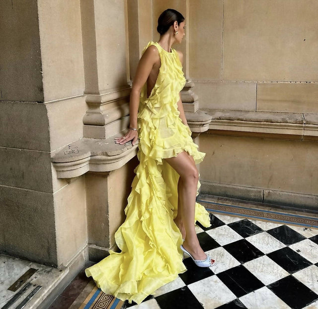 Zimmermann - Zimmermann Wonderland Sleeveless Ruffle Gown Lemon Size 0 / AU 8