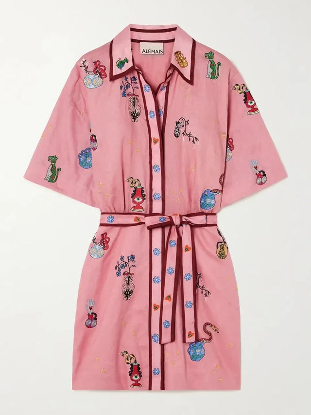 Alemais Timmy Embroidered Mini Dress Pink
