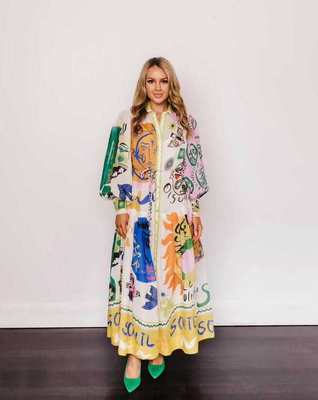 Alemais Soleil Patchwork Shirt Dress Multi Print
