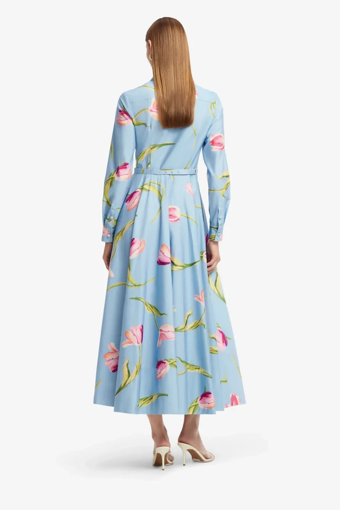 Leo Lin Zara Shirt Midi Dress Tulip Print in Blue – view 3