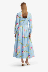 Leo Lin Zara Shirt Midi Dress Tulip Print in Blue view 3