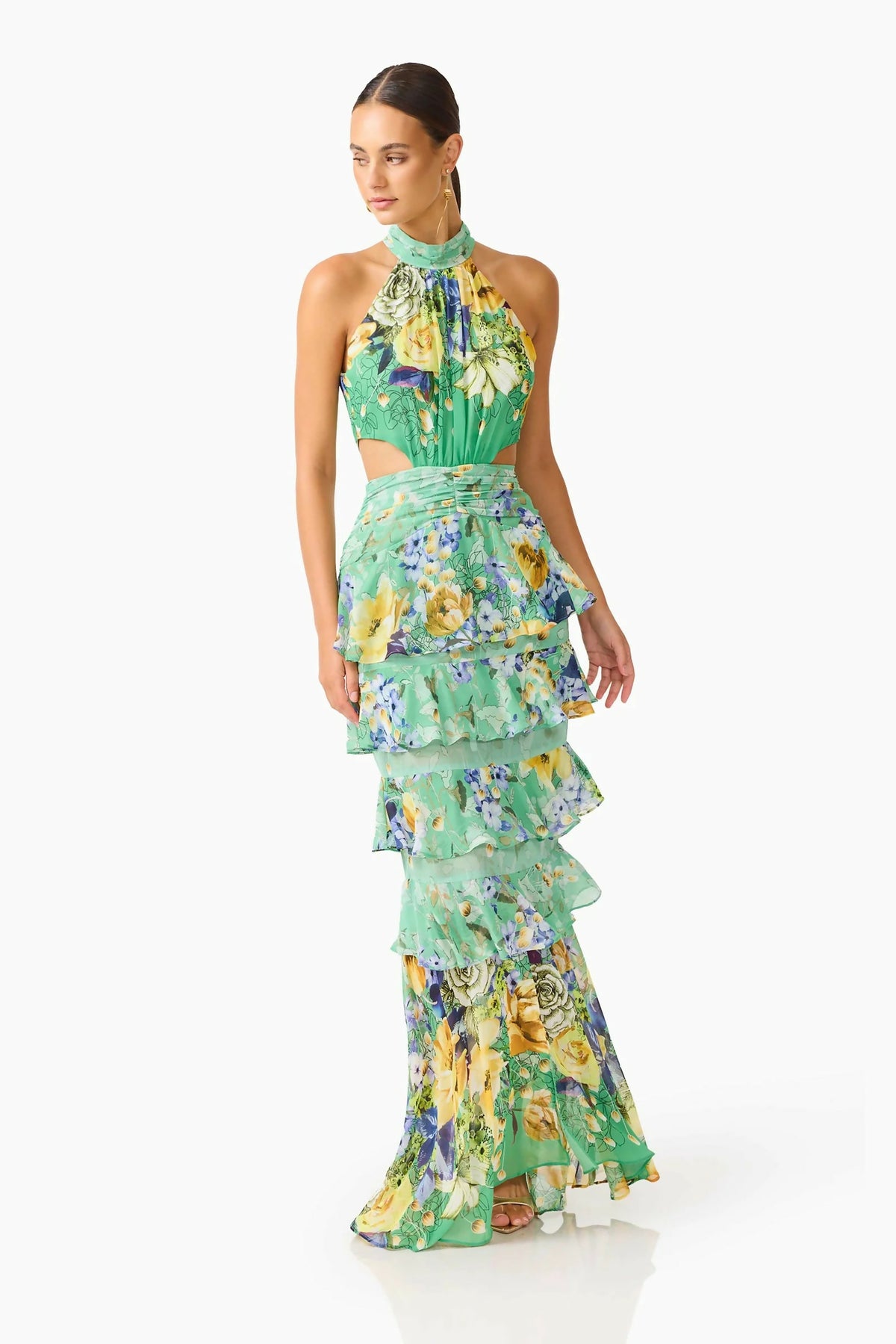 Elliatt Gardenia Halter Maxi Green Size 10 – designer dress hire