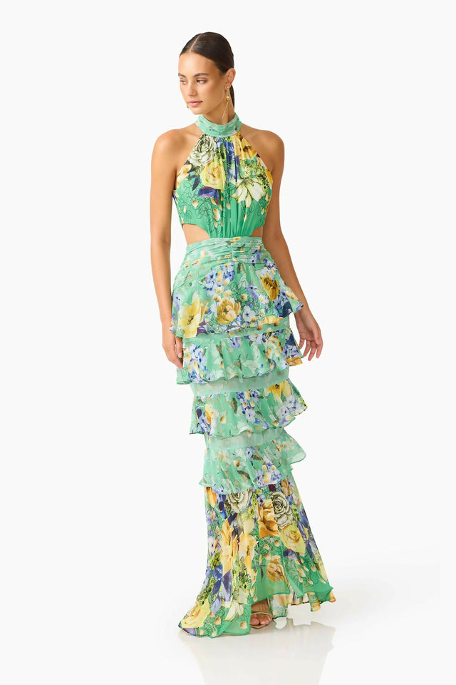 Elliatt Gardenia Halter Maxi Green Size 10