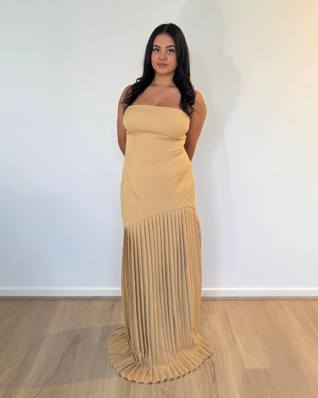Bianca and Bridgett Mara Pleated Maxi Dress Beige