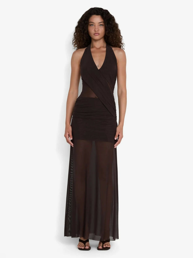 Bec & Bridge Deija Halter Maxi Dress Chocolate Brown Size 8