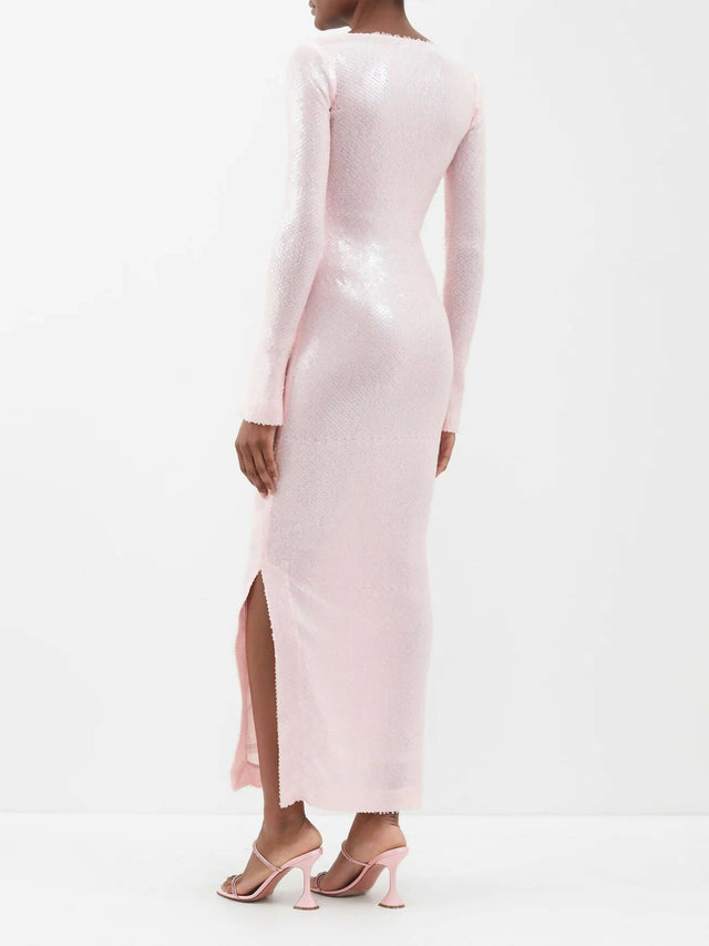 16arlington Solaria Keyhole-Neck Sequinned-Tulle Maxi Dress - 6 / Pink - Dresses