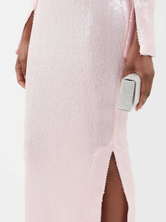 16arlington Solaria Keyhole-Neck Sequinned-Tulle Maxi Dress - 6 / Pink - Dresses