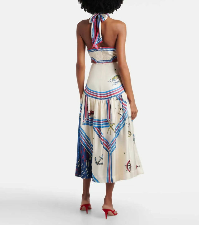 Alémais Apollo Printed Silk Midi Dress
