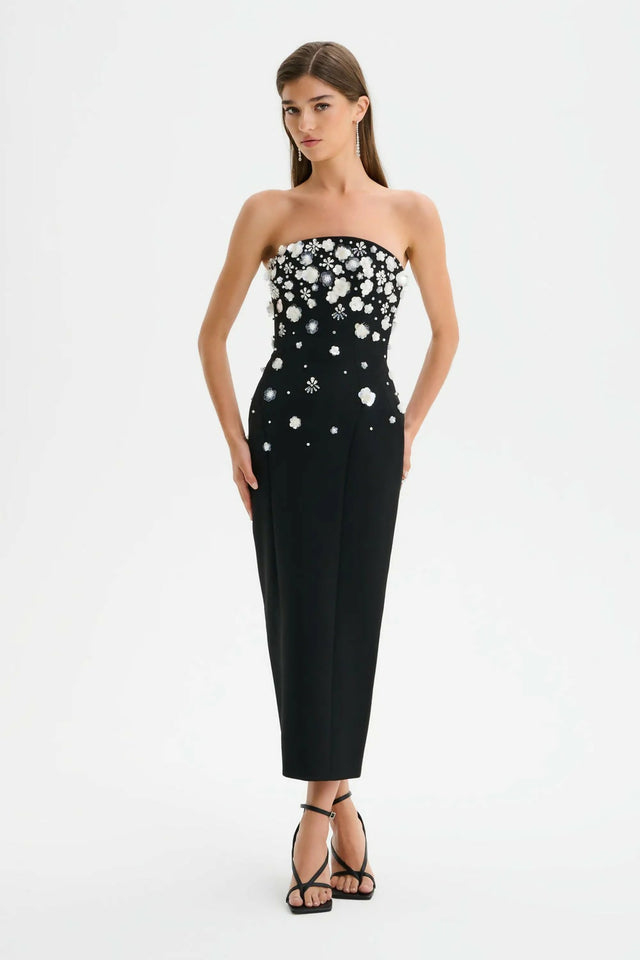 Lavish Alice ANAIS Ombre Embellished Strapless Midi Dress in Black