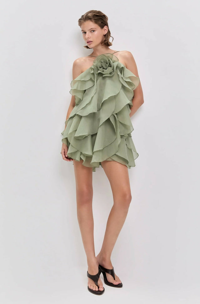Aje Pandorea Layered Mini Dress In Moss
