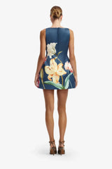 Leo Lin Ali Embroidered Mini Dress - Lily Print in Indigo view 3