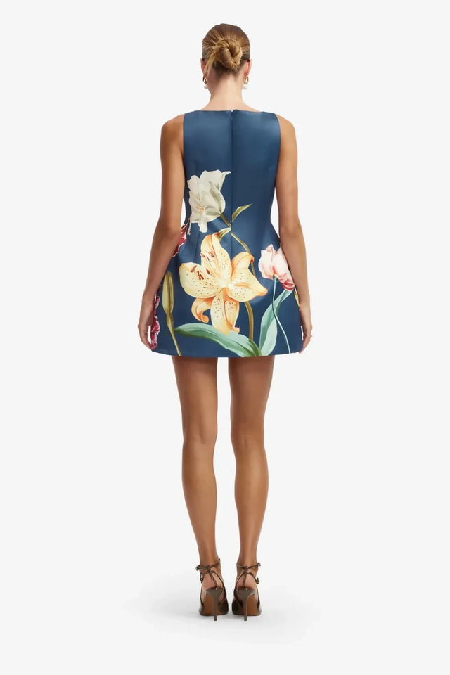 Leo Lin Ali Embroidered Mini Dress - Lily Print in Indigo