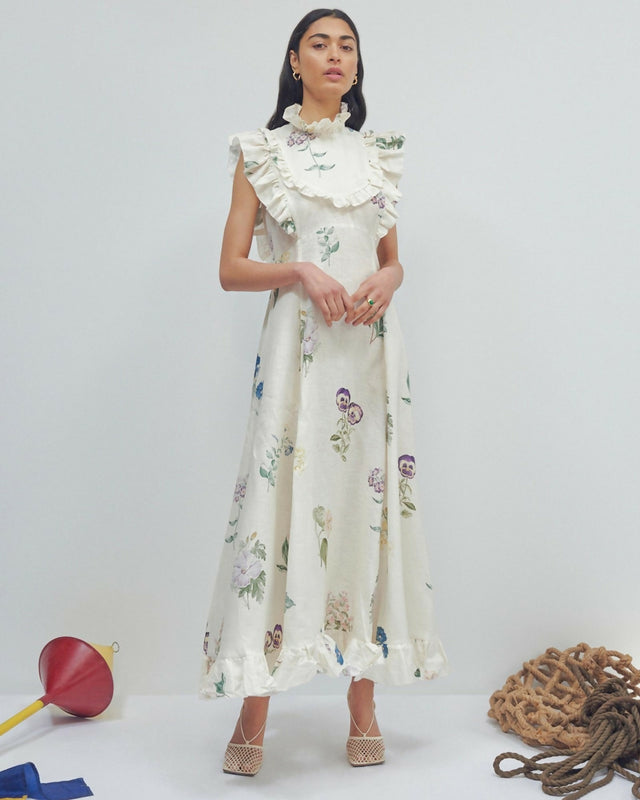 Alemais Jules Floral Midi Maxi Antique Dress White
