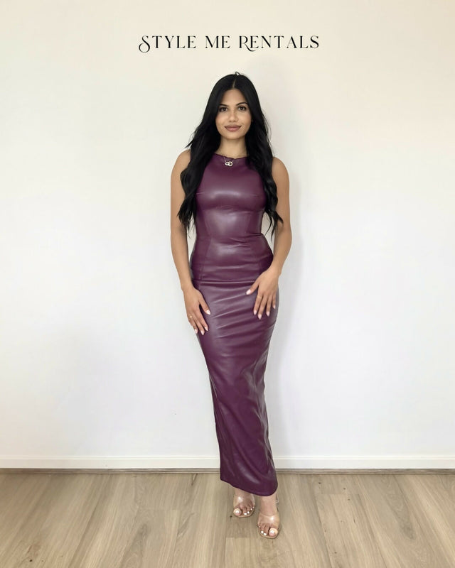 House of CB Sahara Vegan Leather Maxi Dress Merlot