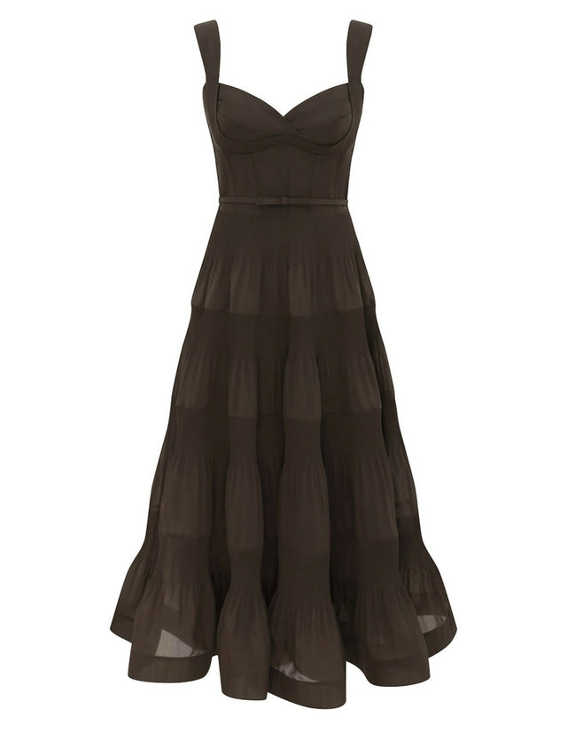 Zimmermann Pleated Draped Midi Dress in Olive