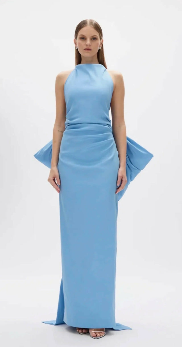 Rachel Gilbert Lottie Bow-Detail Halterneck Gown