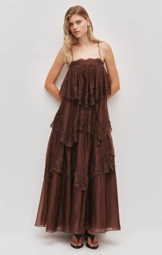 AJE Ophelia Lace Gown in Chocolate
