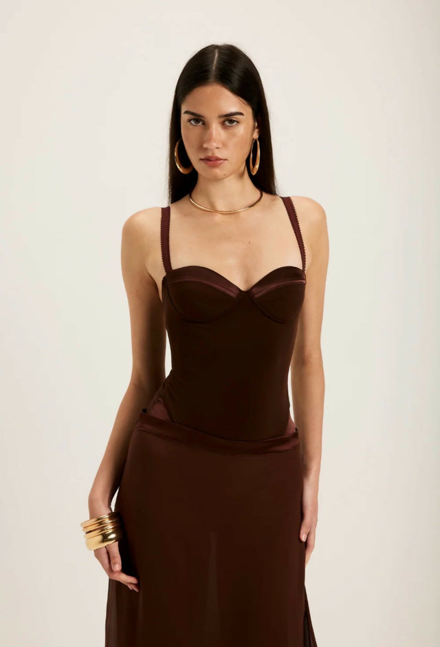 Ance Gria Vittoria Midi Skirt & Bodysuit Chocolate Brown Size XS / AU 6