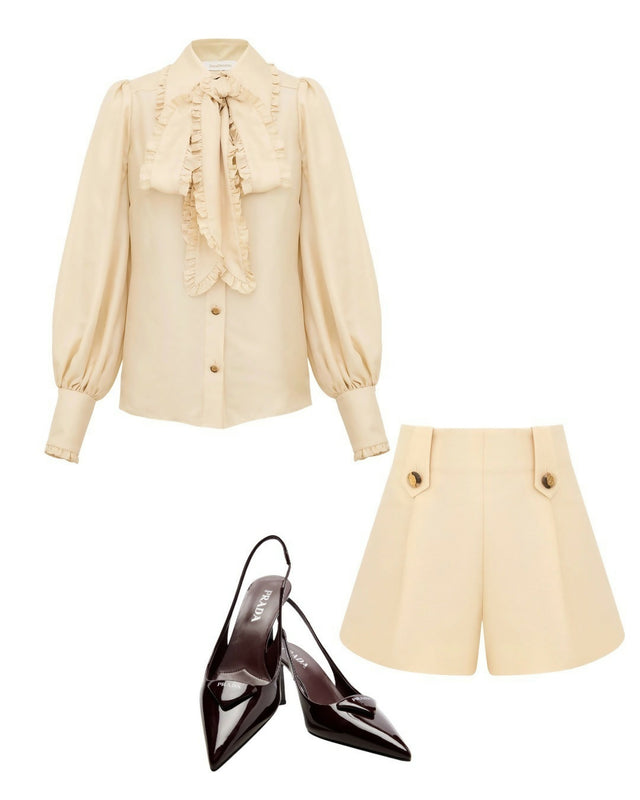 Zimmermann Bow Twill Shirt in Cream and Tailored Short Set