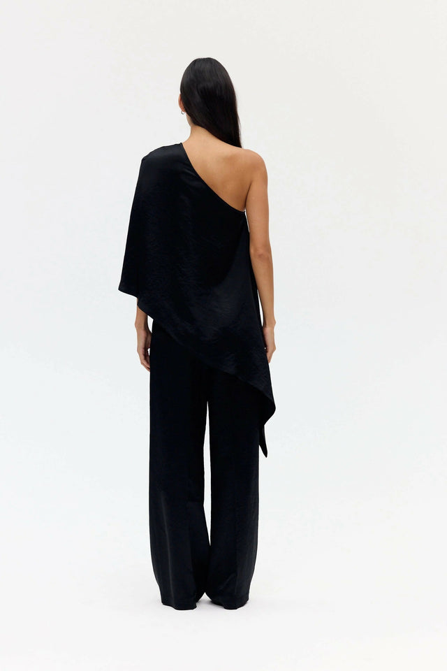 Third Form Crush One Shoulder Cape and Tailored Trouser - Black