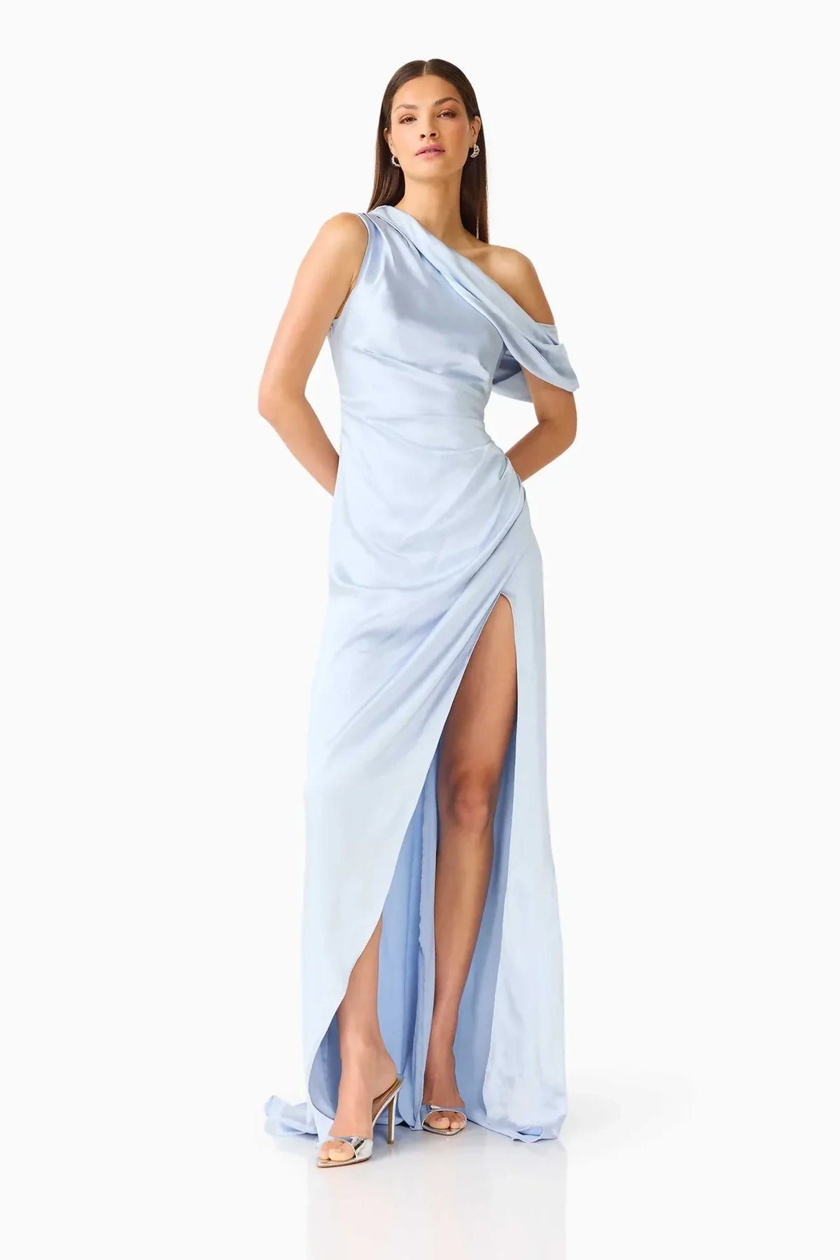 Elliatt Isadora Off The Shoulder Gown - Pale Blue – designer dress hire