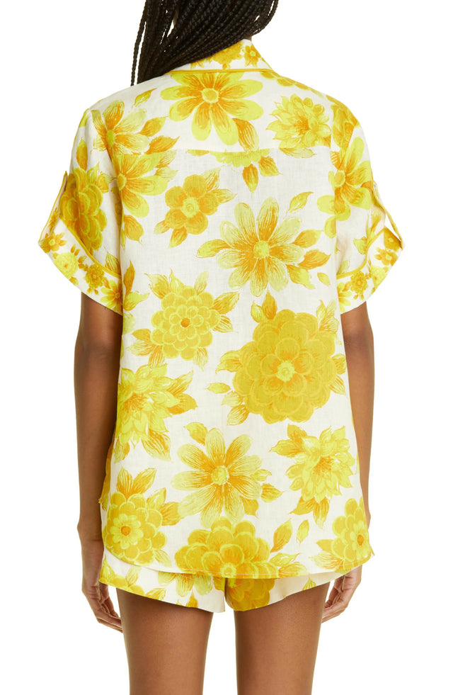 Alemais Sonny Oversized Shirt and Shorts Set Floral Lemon Size 8
