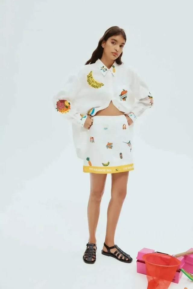 Alemais Clam Patch Shirt and Blue Marlin Mini Skirt Set Size 8 & 10 AU