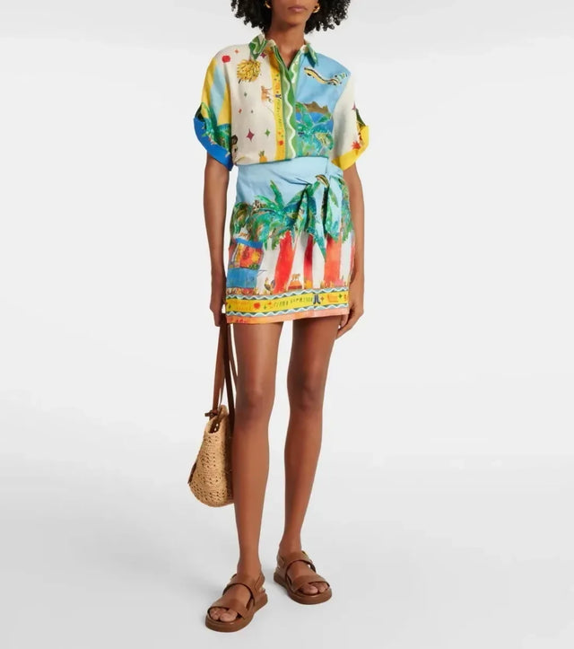 Alemais All Aboard Linen Shirt and Skirt Set