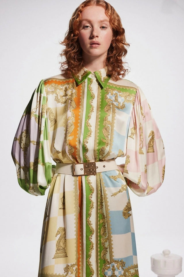 ALEMAIS Checkmate Silk Shirtdress Multi
