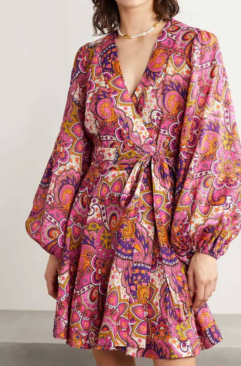 Zimmermann Fiesta Linen Wrap Mini Dress Paisley-Print Size AU 8 | Passion  For Fashion