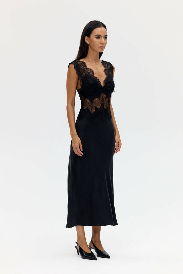 Third Form Visions Lace Deep V Maxi Dress - Ebony