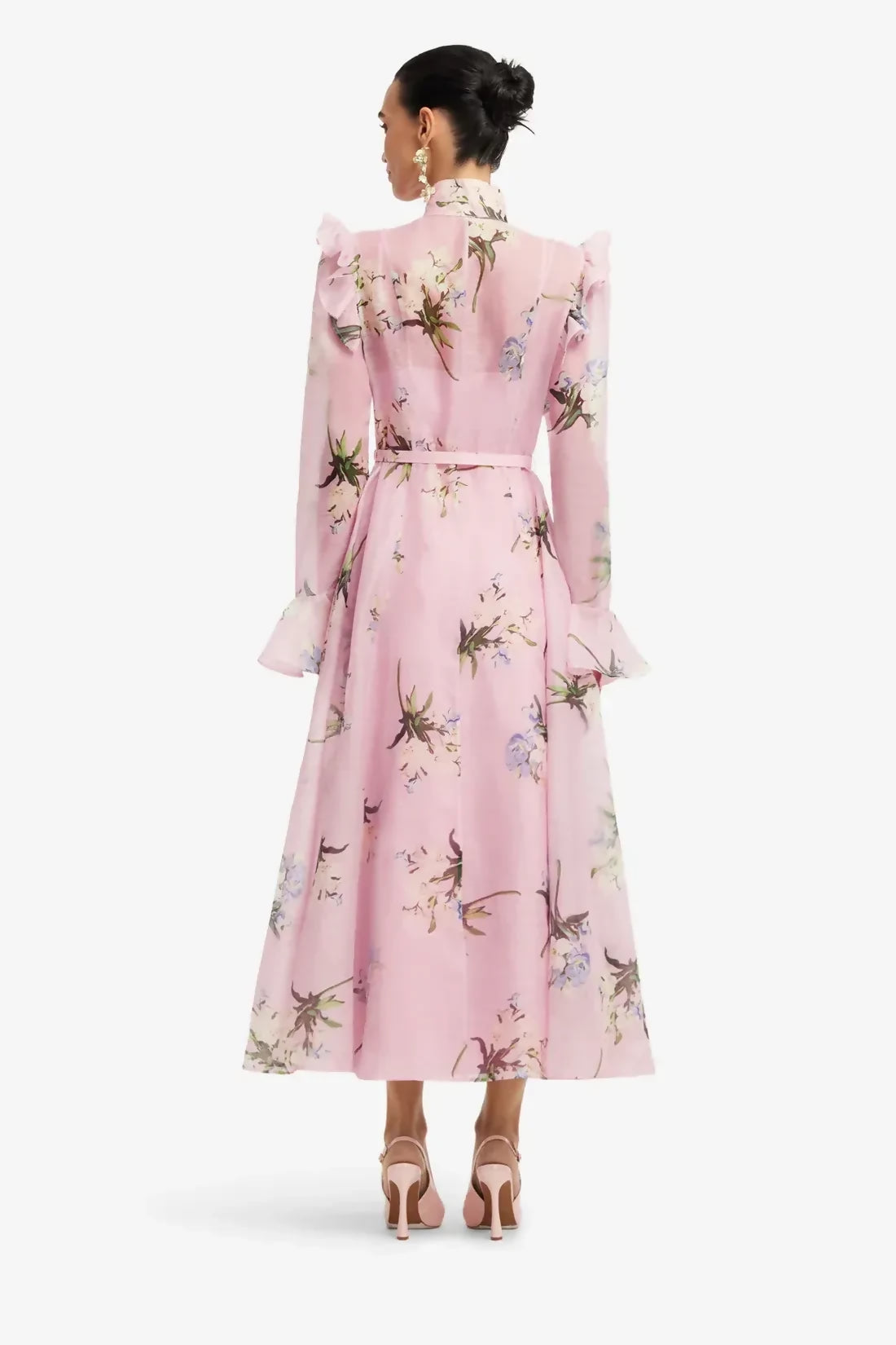 Leo Lin Katrina Butterfly Sleeve Midi Dress Bouquet Print in Pastel Pink – view 3