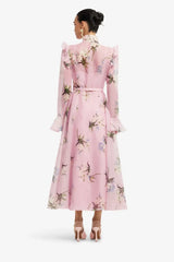Leo Lin Katrina Butterfly Sleeve Midi Dress Bouquet Print in Pastel Pink view 3