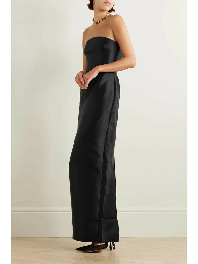 Solace London Lea Strapless Two-Tone Satin-Twill Gown Black/Pink Size AU 4