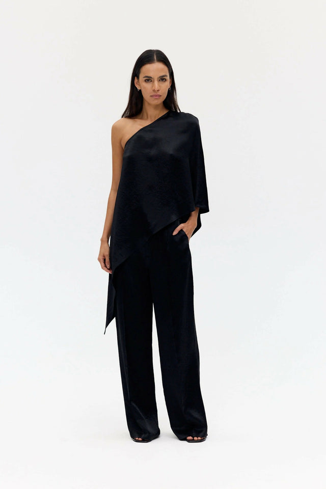 Third Form Crush One Shoulder Cape and Tailored Trouser - Black