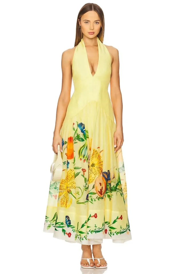 Alemais Dahlia Halter Maxi Gown Yellow
