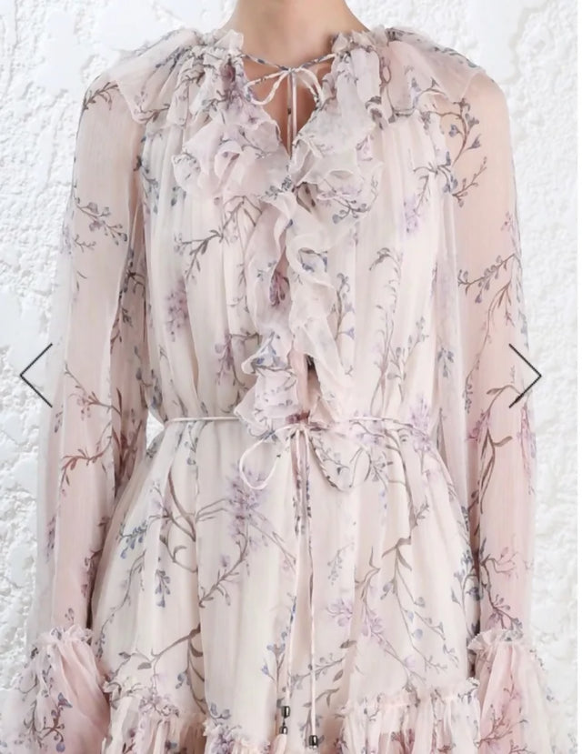 Zimmermann Paradiso Floating Floral Playsuit Pale Pink