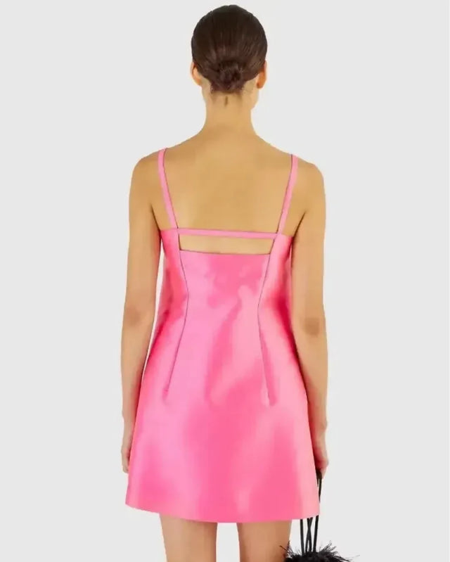 Oroton Satin Bow Mini Dress Candy Pink