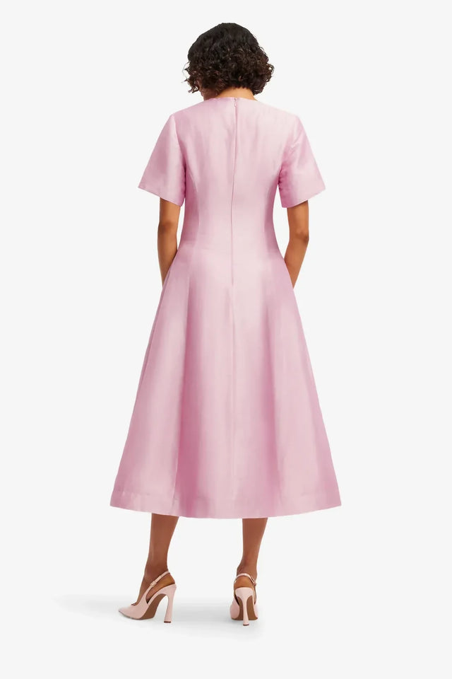 Leo Lin Caroline Short Sleeve Midi Dress Bouquet Print in Pastel Pink