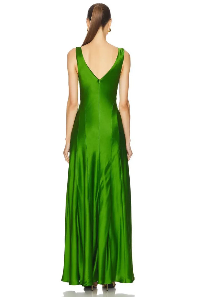 Anna Quan Keira Draped Maxi Dress Gown in Green Fern