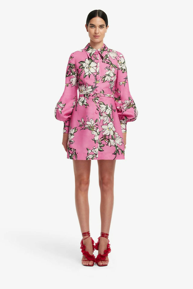 Leo Lin Luminous Linen Mini Dress in Pink Magnolia