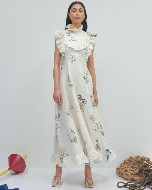 Alemais Jules Floral Midi Maxi Antique Dress White