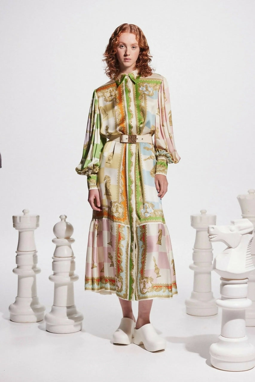 ALEMAIS Checkmate Silk Shirtdress Multi – designer dress hire