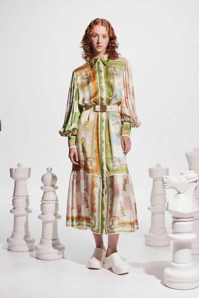 ALEMAIS Checkmate Silk Shirtdress Multi
