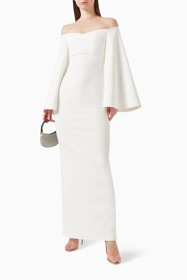 Solace London Eliana Maxi Dress in off White Crepe Size 10