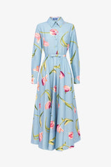 Leo Lin Zara Shirt Midi Dress Tulip Print in Blue view 2