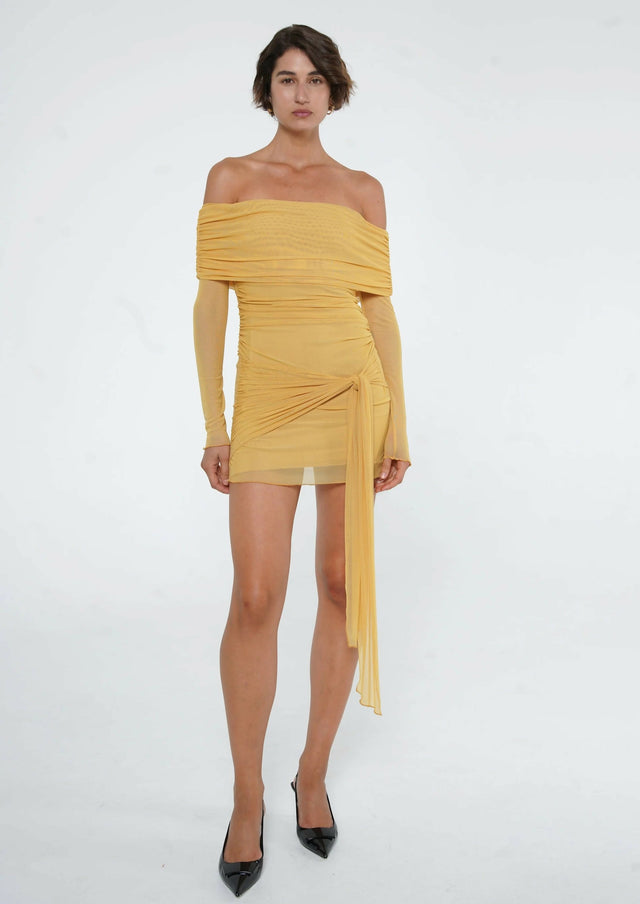 Benni Yasmin Off Shoulder Mini Dress in Mustard