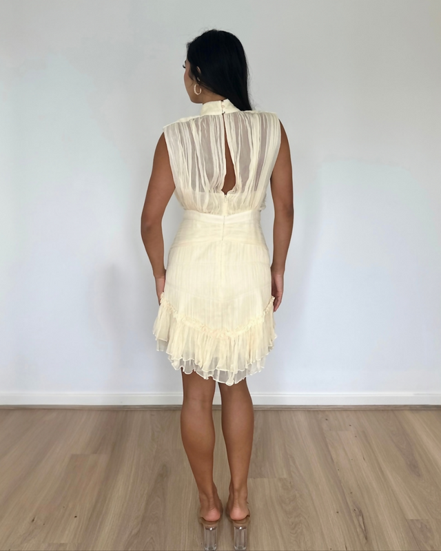 Shona Joy Victoria Sleeveless Ruched Mini Dress Cream