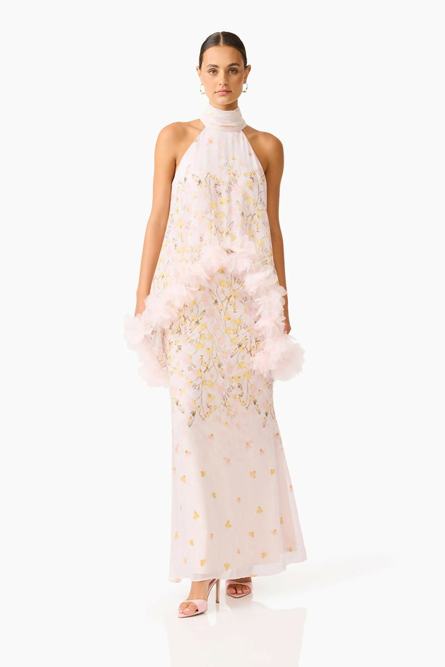 Elliatt Tulsia Floral Cape Maxi Dress in Pink