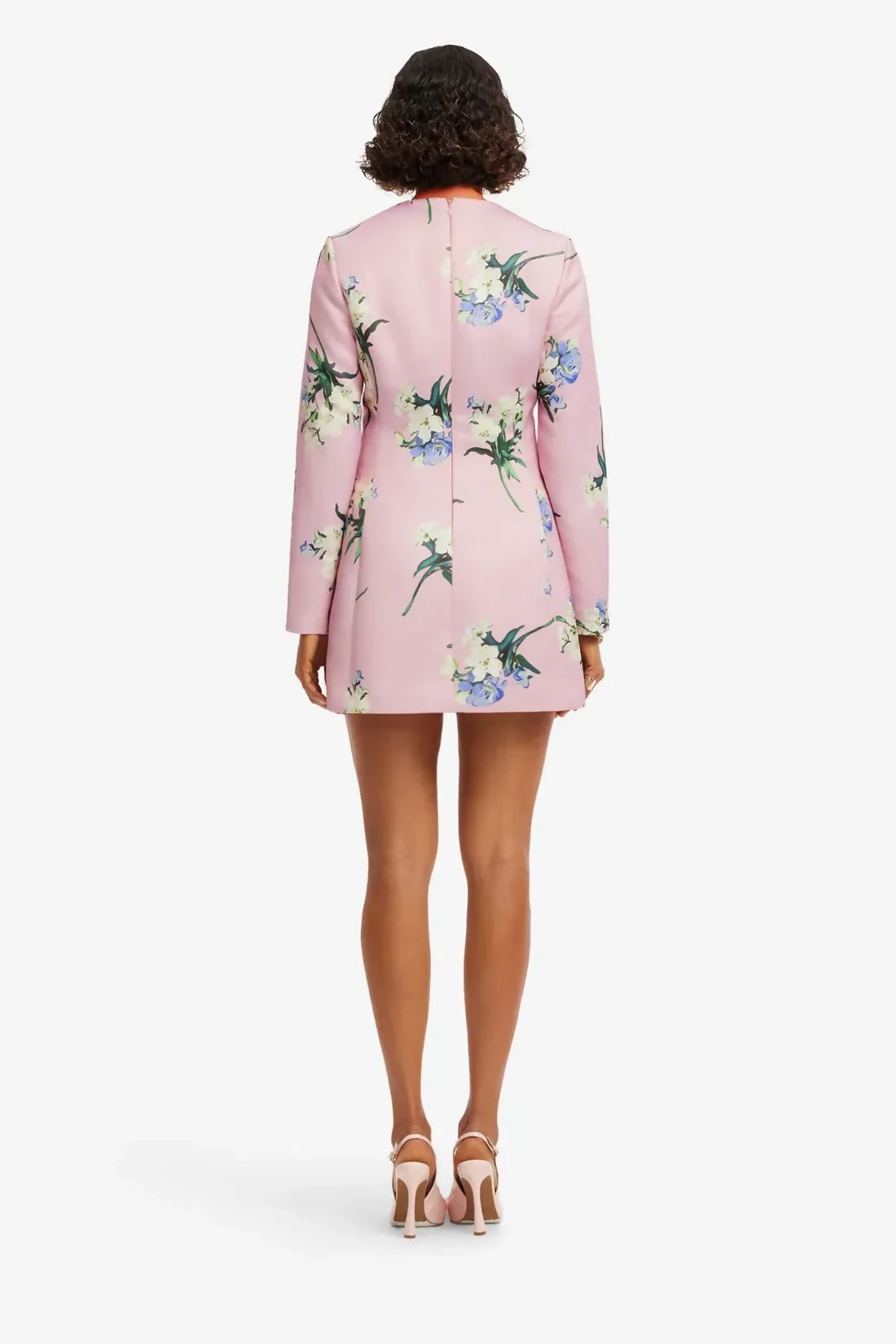 Leo Lin Aliza Long Sleeve Mini Dress Bouquet Print in Pastel Pink – view 3